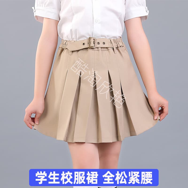 Children's Khaki School Uniform Skirt, Girls' Navy Blue Pleated Skirt, Student Short Skirt, Full Elastic Waist, School Uniform Half Skirt