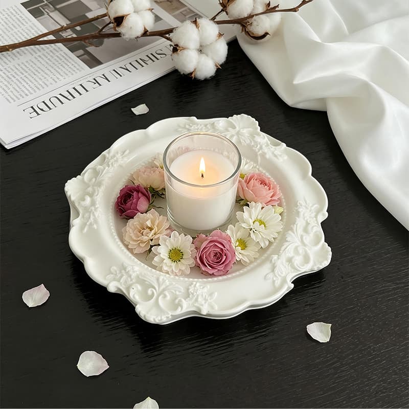 European Vintage Lace Tray Mold Baroque Relief Aromatherapy Gypsum Dish Silicone Mold