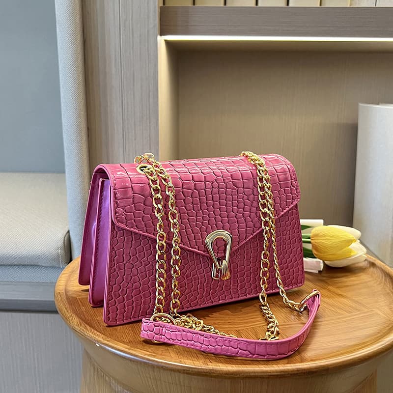 Bag with Crocodile Embossed Chain, 2023 Spring New Trendy Korean Style Shoulder Crossbody Small Square Bag for Women