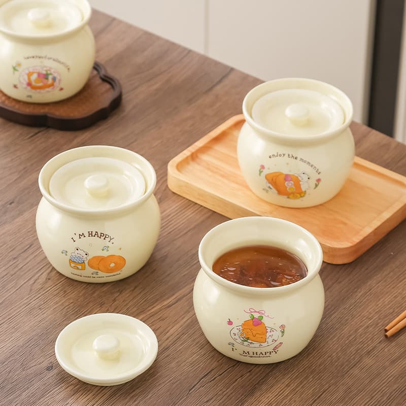 Food-Grade Single Serving Clay Pot with Lid for Double-Boiling, Multi-Purpose Steaming Container for Home Use