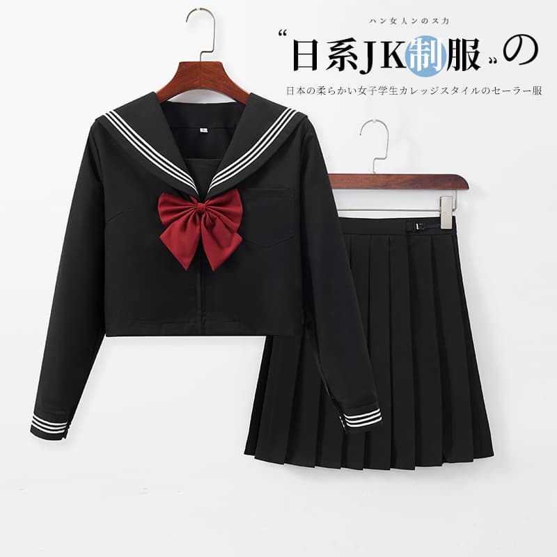 Factory Supply Black Three-Stripe JK Uniform Skirt Set Long-Sleeve Japanese Orthodox Basic Sweet Set School Style