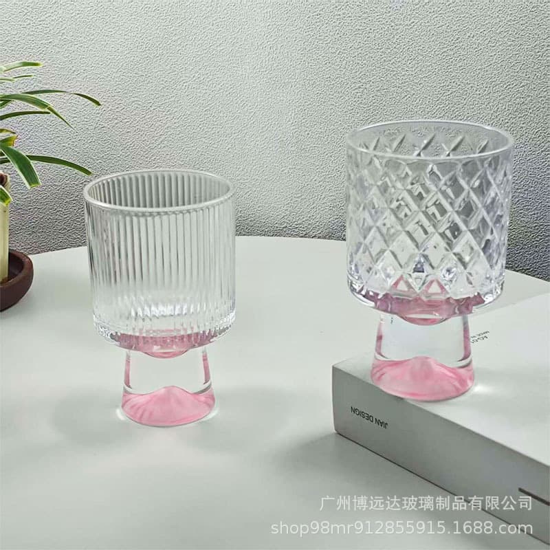 Pink Mountain Glass Cup, Premium Unique Creative Tall Drink Cup, Coffee Cup, Ice Cream Cup, Wine Glass