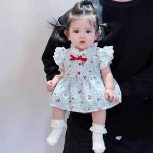 Summer Lightweight Sweet Flutter Sleeve Bodysuit Dress Baby Princess Dress Newborn Girl Full Moon 100 Days One Year Old Party Dress