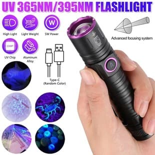 New Cross-Border 365nm UV Inspection Aluminum Portable Focusable Purple Light Flashlight Type-C Charging