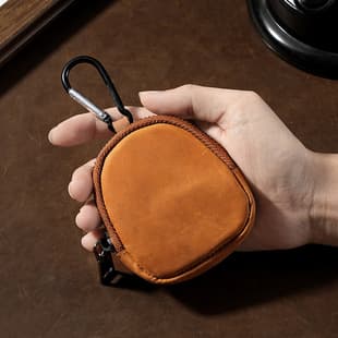 Crazy Horse Leather Mini Coin Purse Key Organizer Waist Bag Portable Earbuds Case Genuine Leather