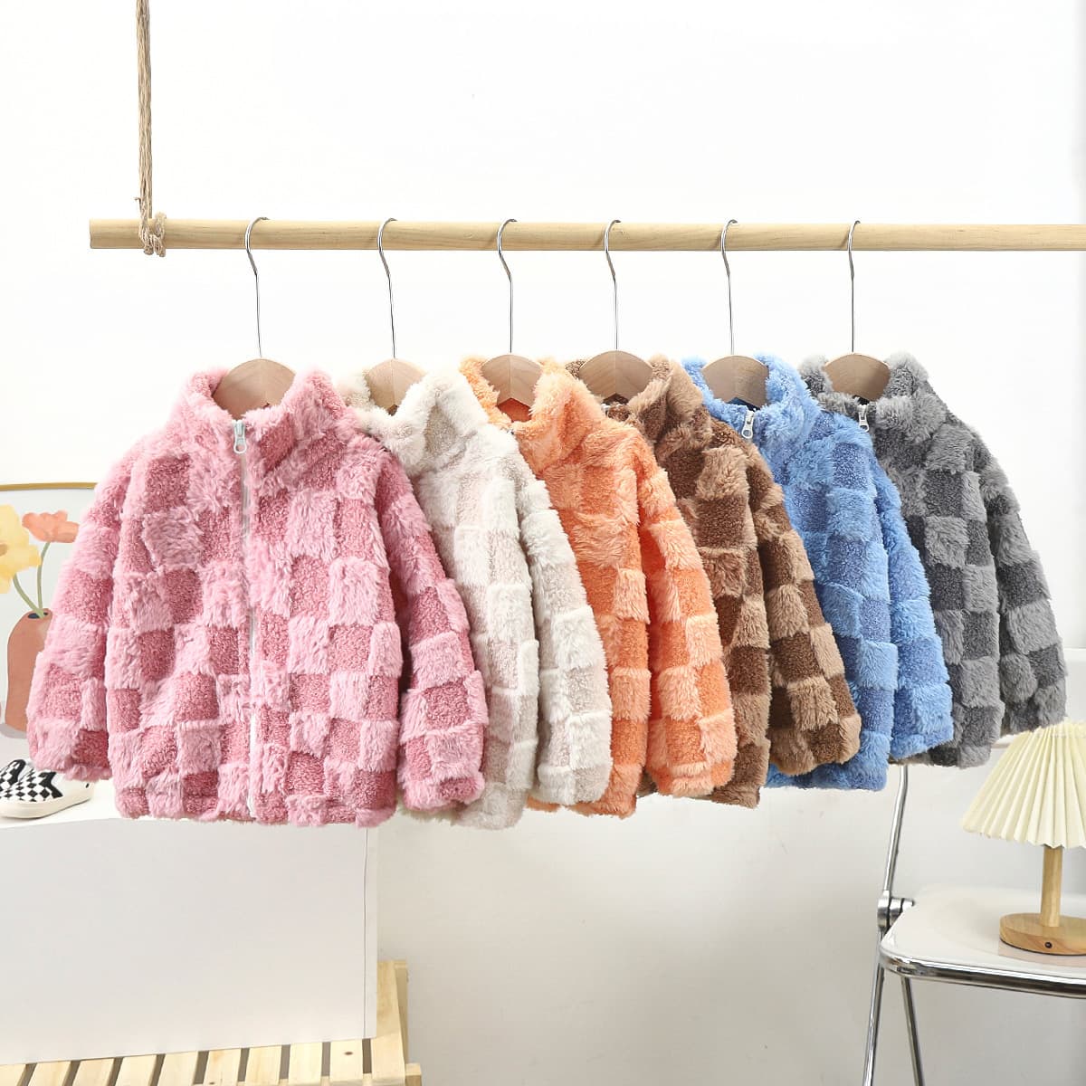 Children's Fleece-Lined Jacket Autumn Winter New Cardigan Thick Top Zipper Stand Collar for Middle and Older Kids Boys and Girls