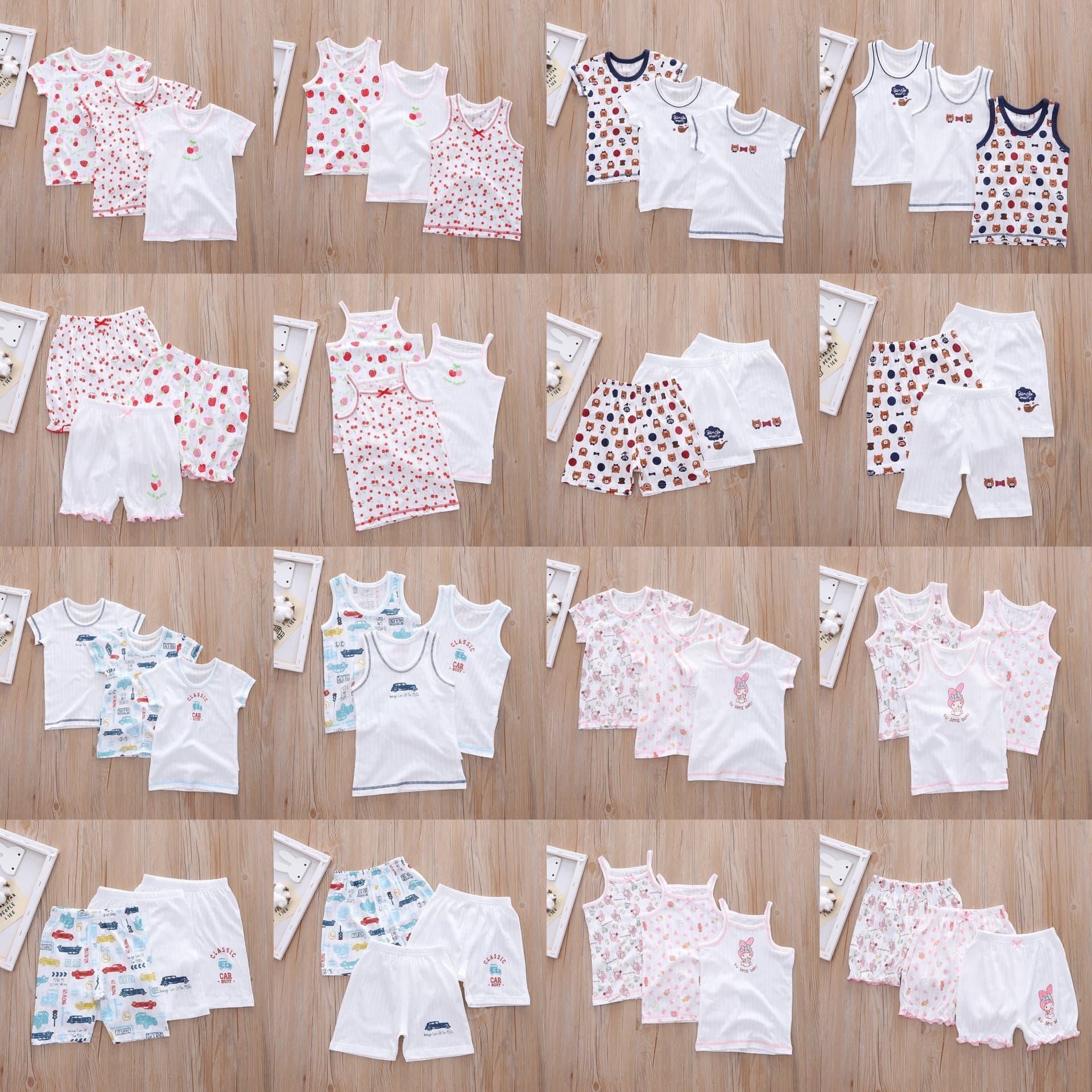 One pack price jacquard knitted breathable sweat-absorbent home bottoming vest for boys and girls, short-sleeved T-shirt shorts