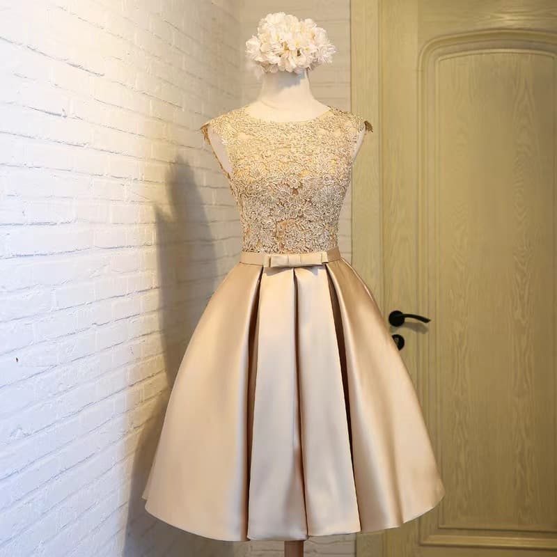 2026 New Gold Elegant Short Party Dress for Hosts, Lace Slim Fit Women's Dress, Factory Direct