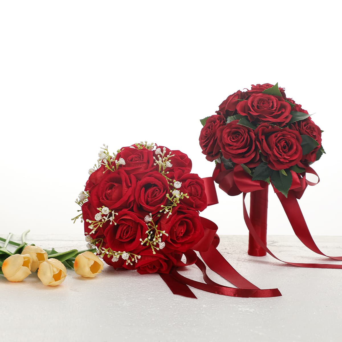 New Chinese Style Wedding Bridal Bouquet Premium Artificial Flower Gift Red Rose Bouquet for Adult Ceremony