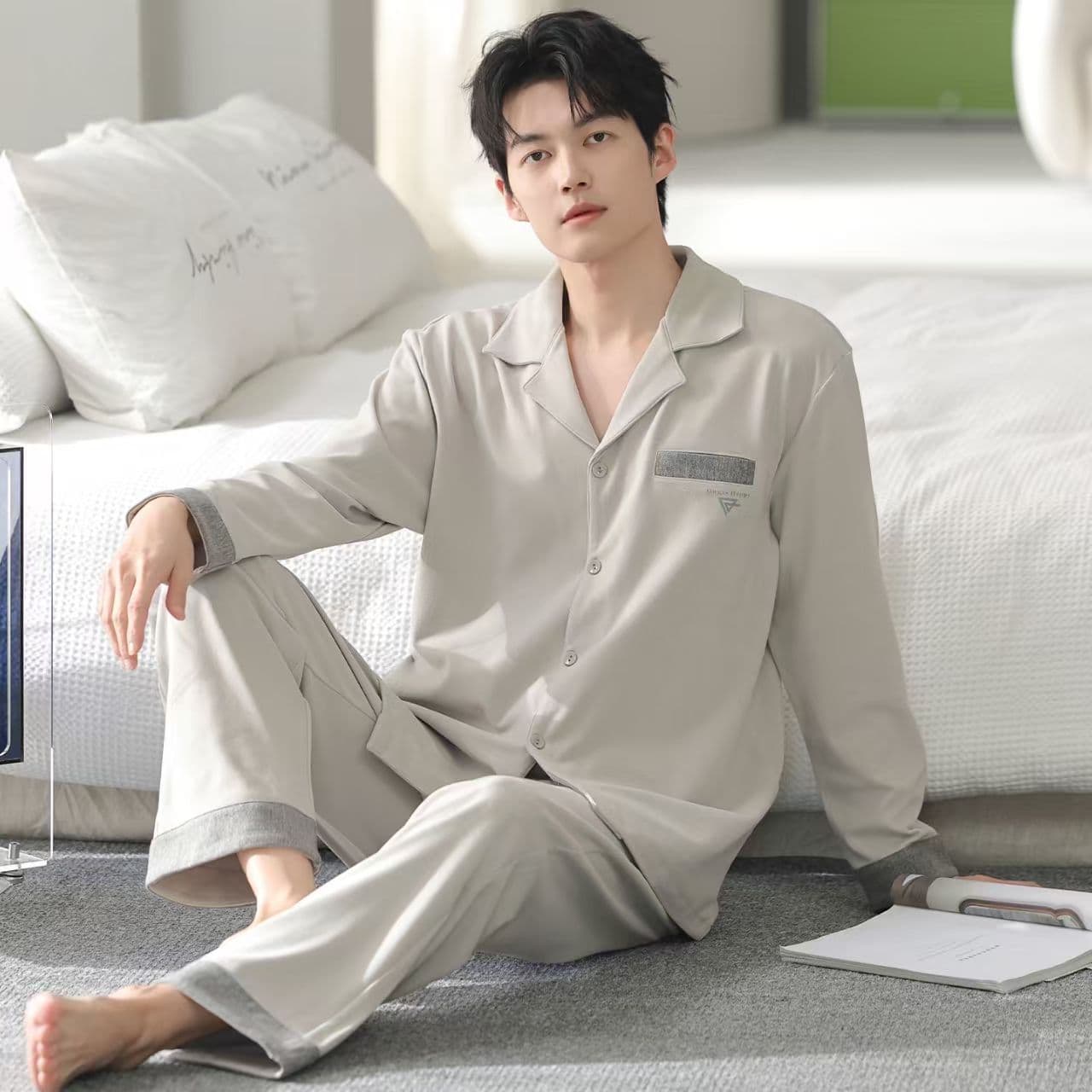 Men's Pajamas, Cotton Spring/Autumn Long Sleeve 2026 New Style, Men's Casual Lightweight Cool Cotton Homewear Set