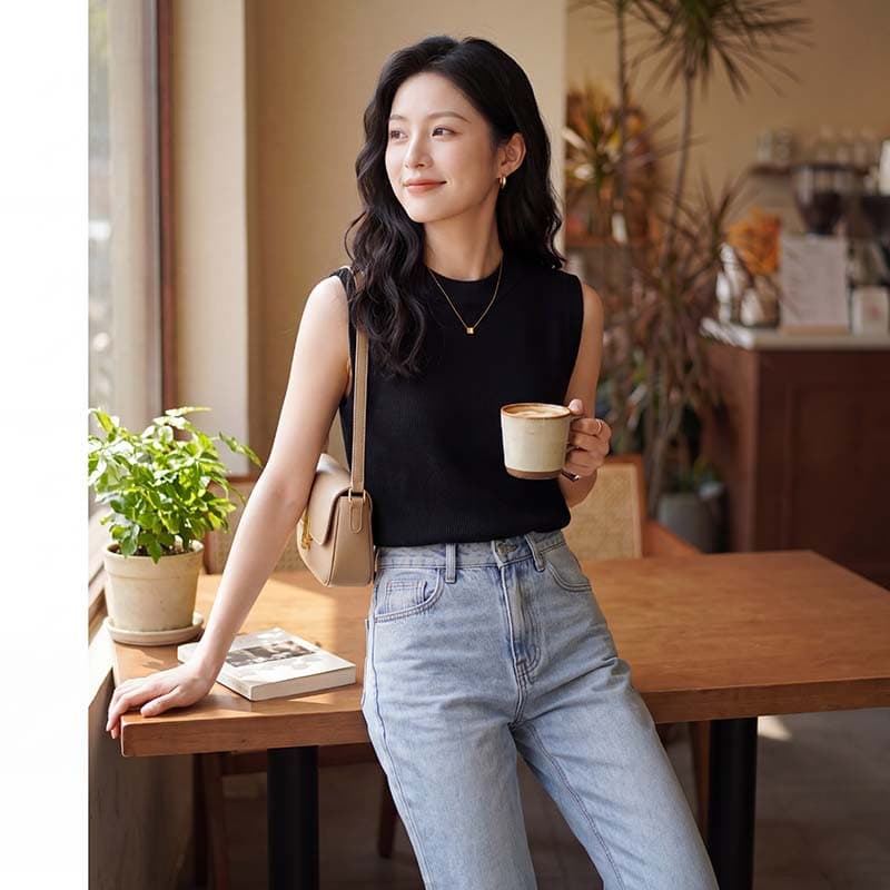 [Custom Processing] High-Count Worsted Wool & Cashmere Crewneck Knit Top for Women, 2026 Autumn, Sleeveless Pullover Base Layer