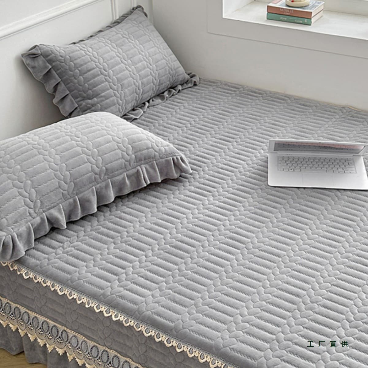 Solid Color New Milk Velvet Tatami Bed Sheet Single Piece, Quilted Non-Slip Bed Cover, Rural Large Kang Mattress Protector Pad Blanket
