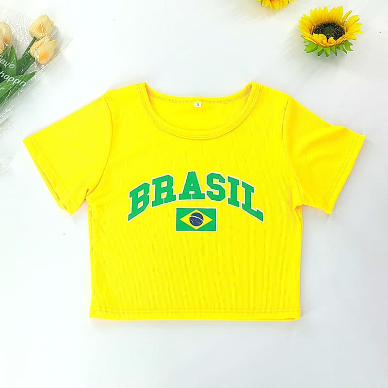 Cross-border Short Fitted Letter Print Y2K Top Women's Summer T-Shirt Crop Top Sexy Streetwear