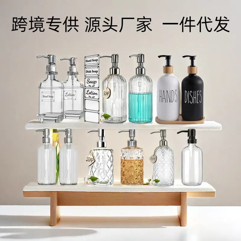Foreign trade glass soap bottle stainless steel pump push shower gel hand sanitizer dispensing bottle soap container manufacturer