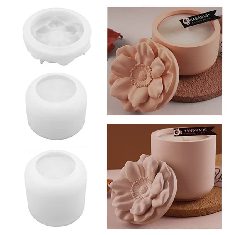 DIY Epoxy Resin Plaster Cement Flower Scented Candle Cup Mold Camellia Storage Jar Mirror Silicone Mold