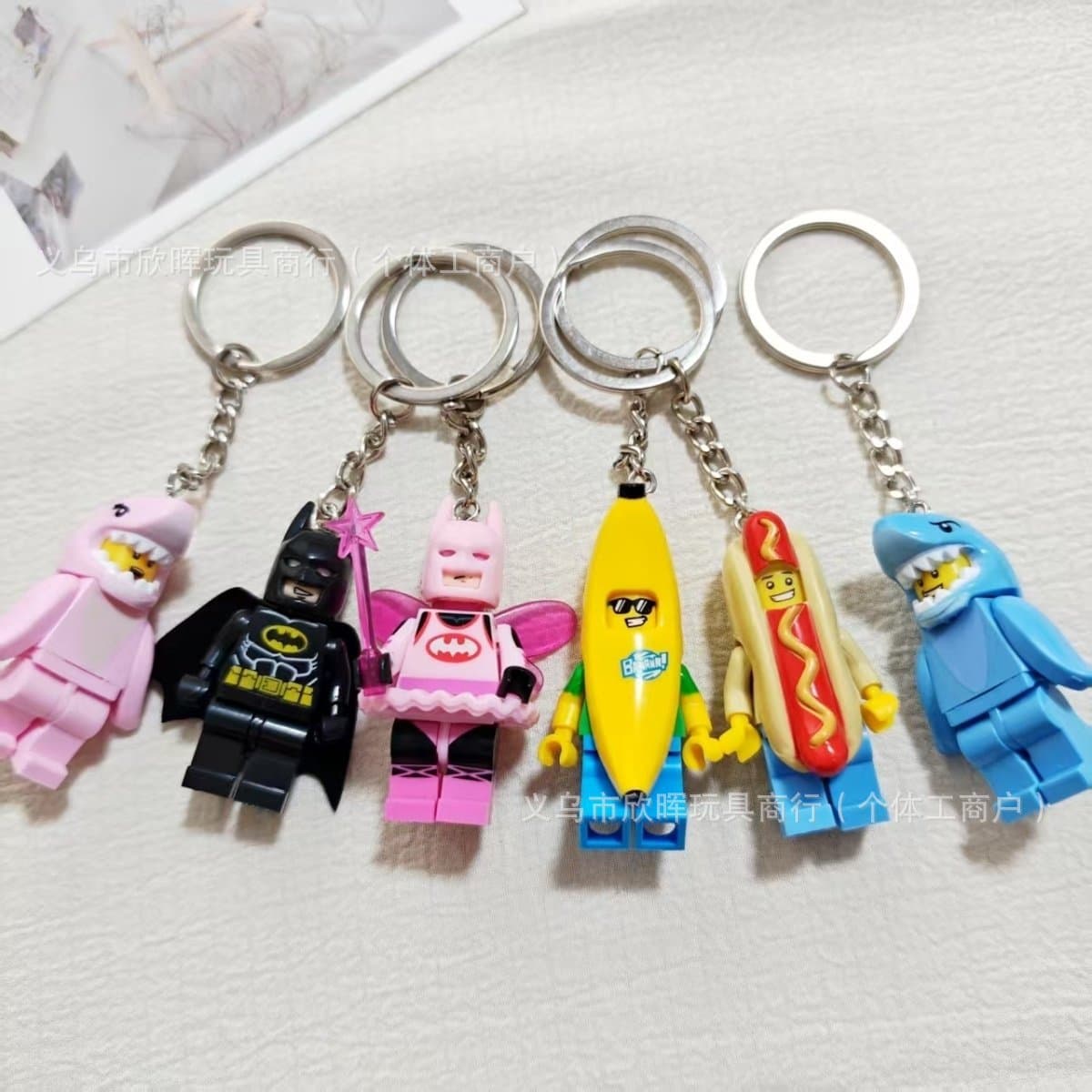 Assembling toys Sausage Man keychain Batman building blocks minifigure bag Shark Man keychain bag pendant
