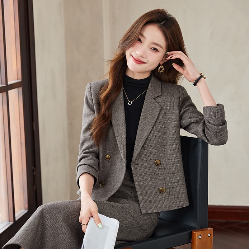 Brown Professional Women's Suit Jacket and Dress Set, Spring and Autumn 2024 New Arrival, High-Fashion Goddess Style