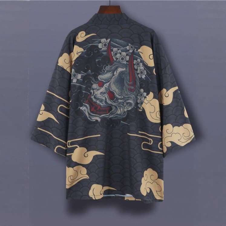 Haori Kimono Cardigan Horned Beast Totem Thin Blouse Western Seven-Sleeve Street Dark Outerwear Style Thin Shirt