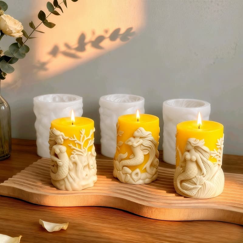 Ocean Series Mermaid Cylinder Candle Silicone Mold DIY Scented Candle Plaster Decoration Mold