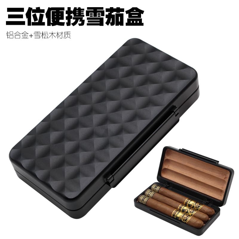 Lafuli Alloy Portable Cigar Case with Cedar Lining, Flight Mode 3-Count Sealed Travel Cigar Box