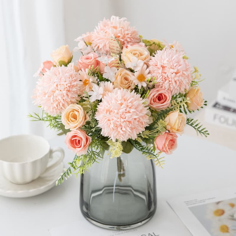 Artificial Flower 5-Pronged Thorn Ball Korean-Style Bouquet Daisy Hydrangea Rose Cross-Border Supply Aliexpress Decorative Fake Flowers Wholesale