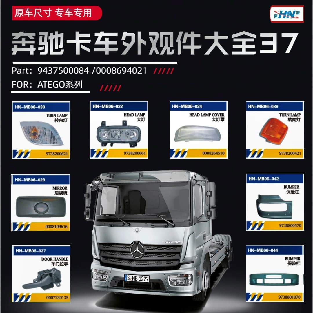 For Mercedes-Benz ATEGO Truck Headlight/Turn Signal/Lamp Cover/Bumper/Door Handle/Rearview Mirror