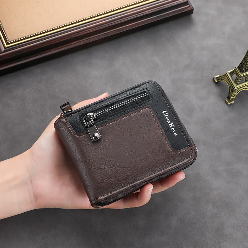 Cross-border Vintage Men's Wallet Multi-functional Short Zipper Wallet Casual Multi-card Slot Men's Wallet