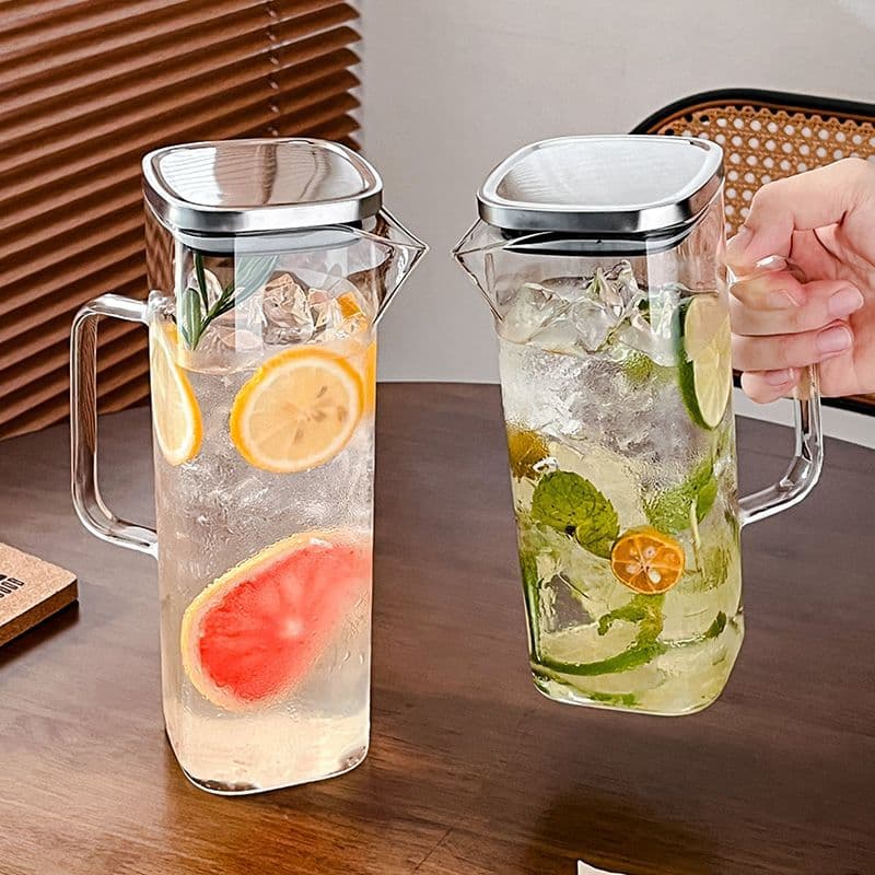 Glass Wine Decanter Pitcher, High-Temperature Resistant and Explosion-Proof Glass, Juice Pitcher for Restaurant Bar, Liquor Beverage Container with Handle, Cold Water Pitcher