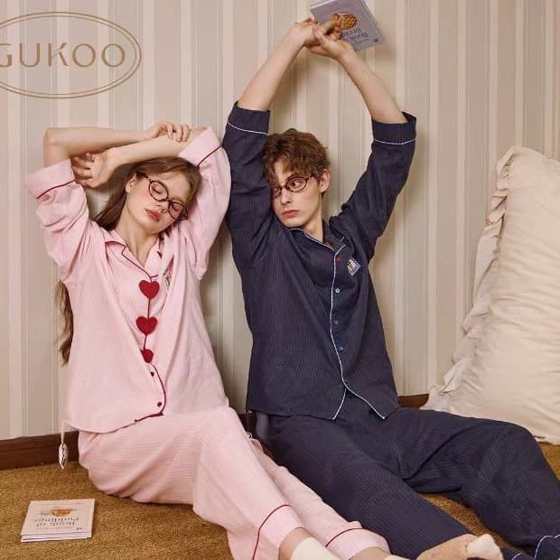 Guoke Same Style Couple Pajamas Gift Series Women 2025 New Spring Autumn Pure Cotton Men's Pajamas Loungewear