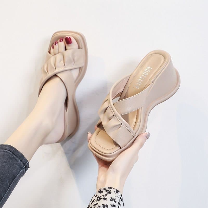 Women's High Heel Sandals Slippers Platform Summer Comfort Thick Sole for Middle-aged and Elderly Ladies