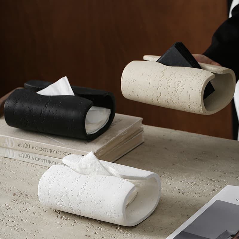 Modern High-End Light Luxury Faux Travertine Resin Tissue Box, Showroom Living Room Desktop Entryway Napkin Holder Decoration