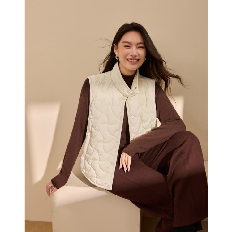 【Yunxu】Autumn/Winter Layering Stand Collar Lightweight Cotton Vest Xianlixiu Plus Size Women's Clothing 2025 Winter New Arrival