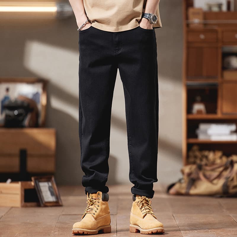 Spring and Autumn Large Size Black Scimitar Jeans Men's Plus Size Trendy Fat Loose Small Straight Leg Stretch Fat Guy Pants
