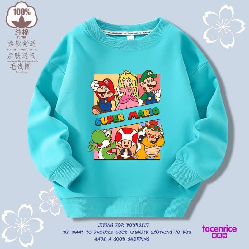 Mario boys thin long-sleeved sweatshirt Super Mario children's clothing autumn and winter baby cotton loose autumn clothing trendy