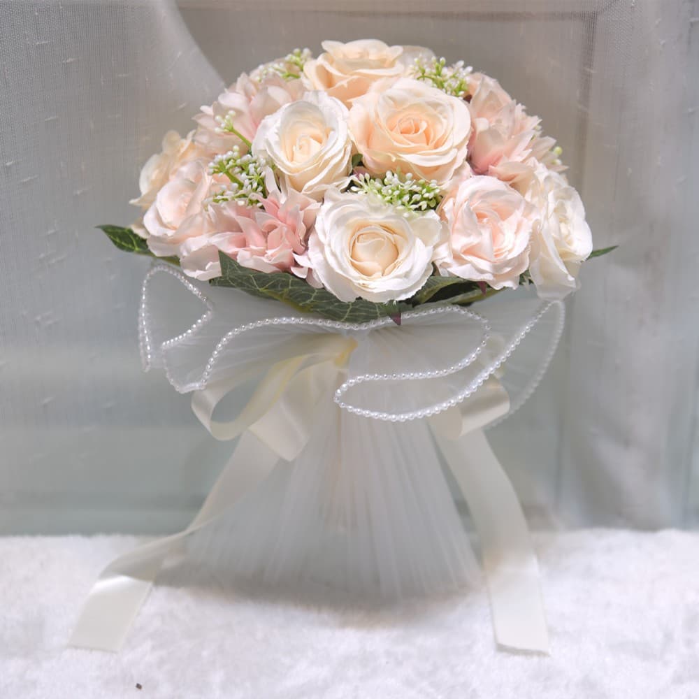 022 Champagne Wedding Rose Plastic Bouquet, Bride's Bridal Bouquet, Artificial Flowers, Photo Prop, Wedding Favor