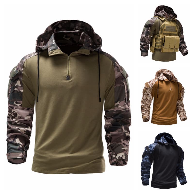 22025 Cross-border foreign trade men's outdoor camouflage training hooded detachable pocket elastic overalls factory batch