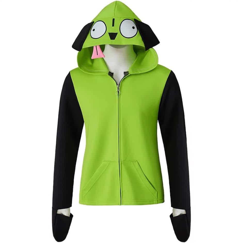 Green Role-Playing Hoodie Costume Zip-Up Jacket Men's Casual Sweatshirt Hooded Zip Pullover