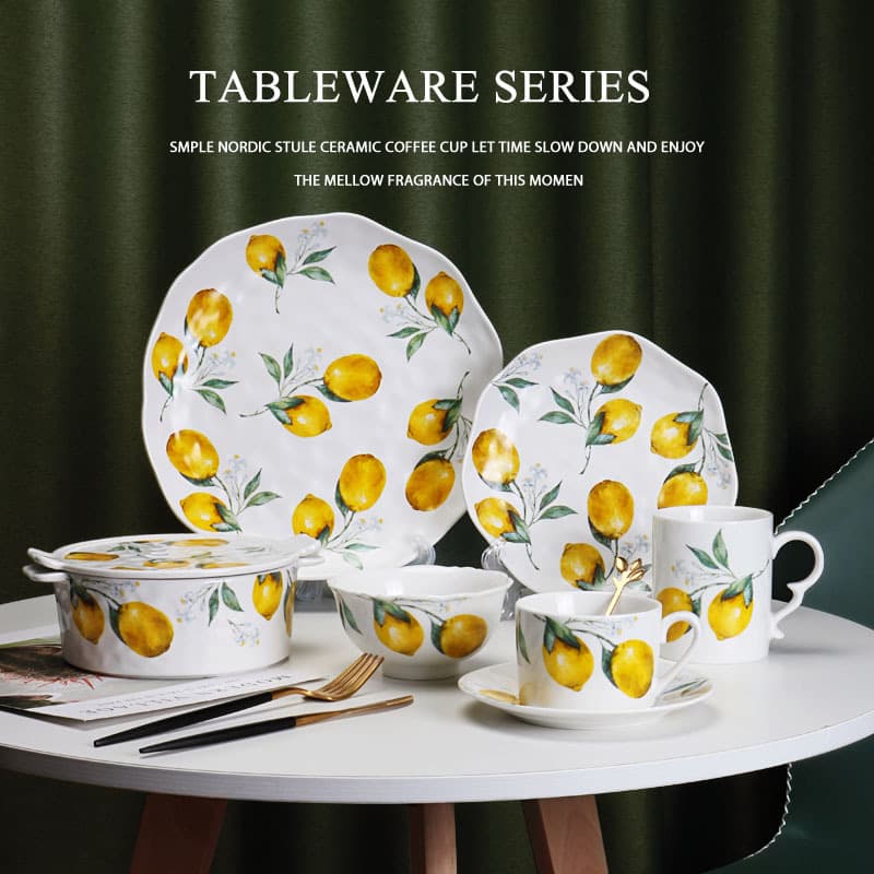 European-style ins ceramic lemon plate, creative pastoral western food plate, salad plate, dessert plate, household flat dish