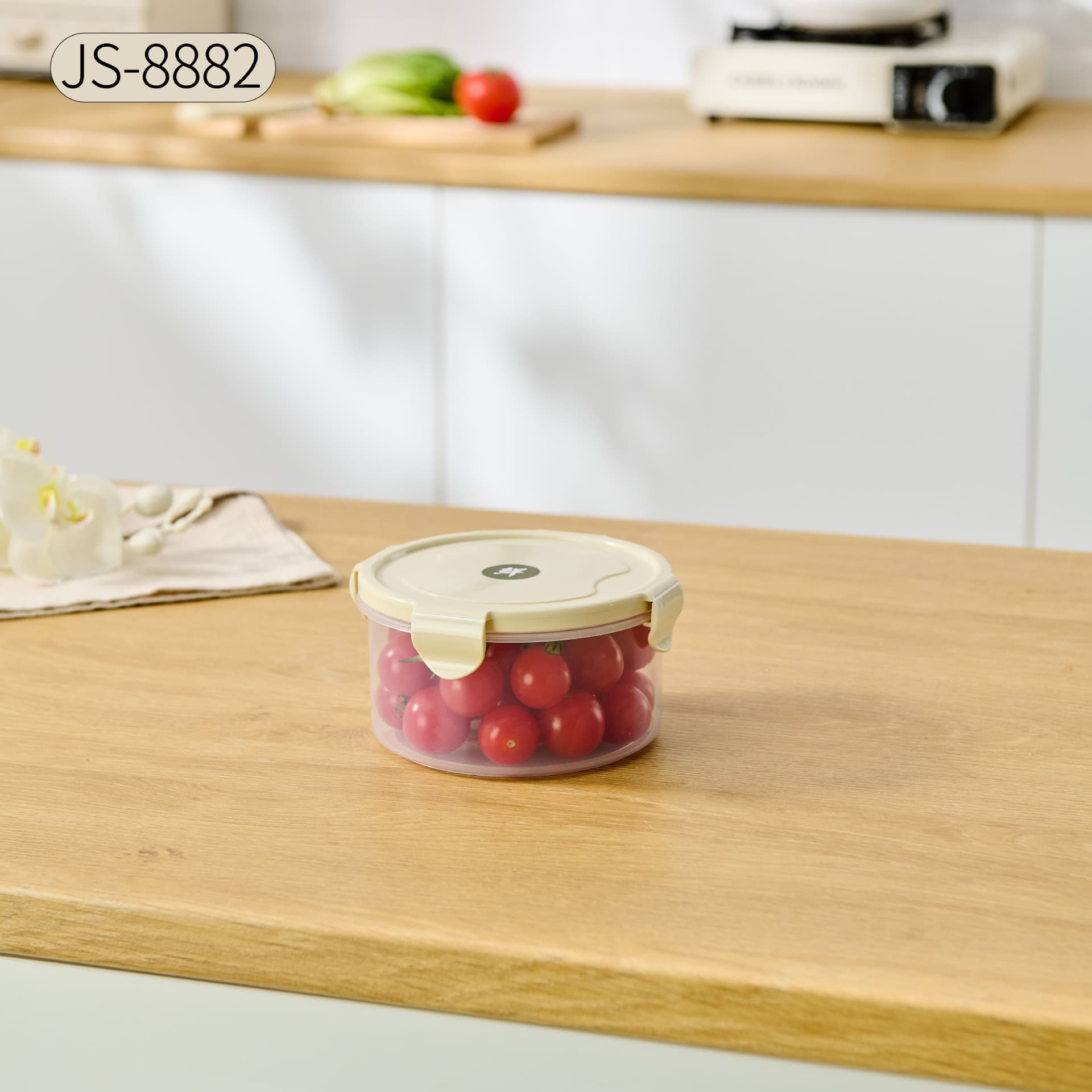 Round Cream Sealed Food Storage Container, Food-Grade PP Plastic Microwave Lunch Box, Household Refrigerator Storage Container