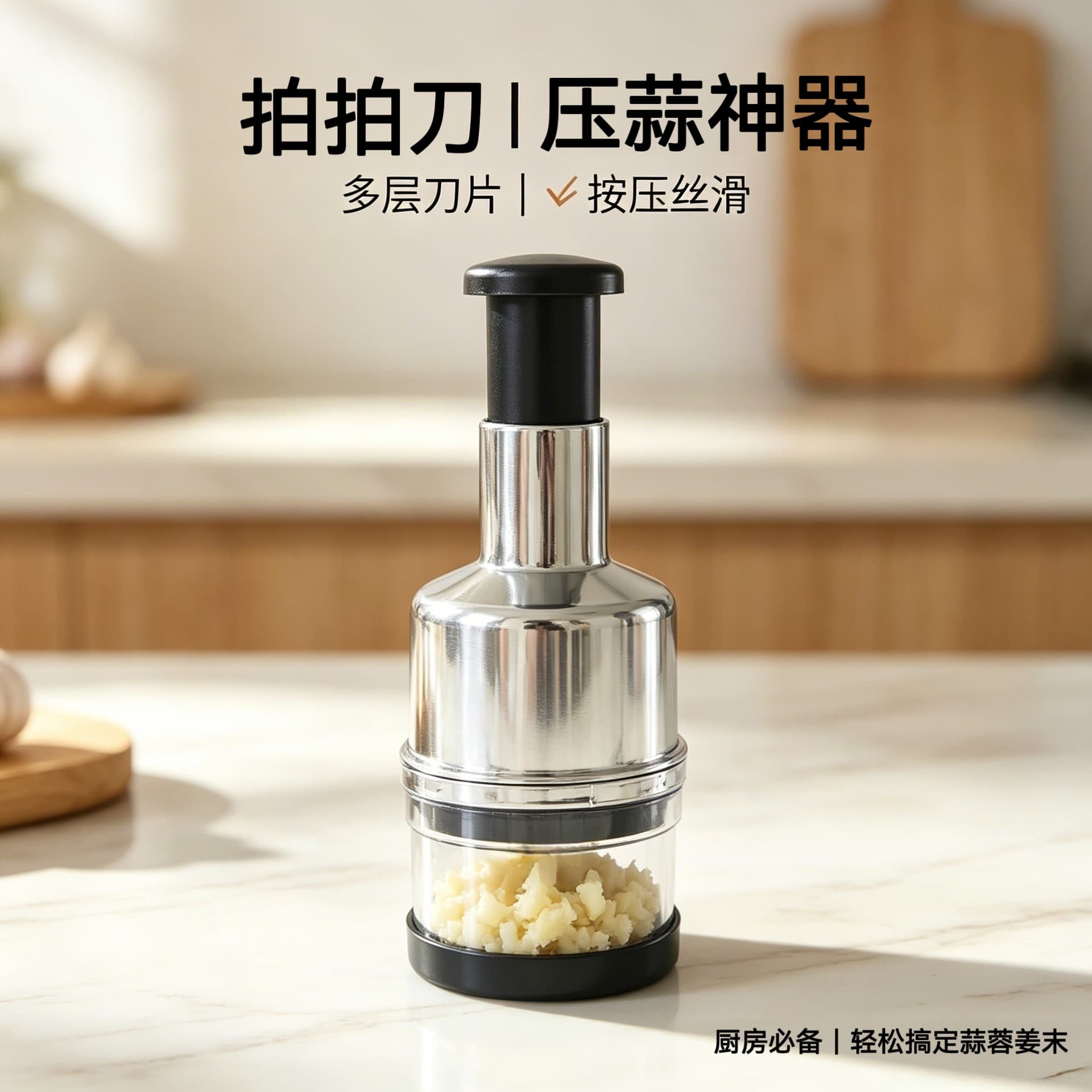 Manual Press-Type Stainless Steel Garlic Crusher, Creative Multifunctional Kitchen Tool for Home Use
