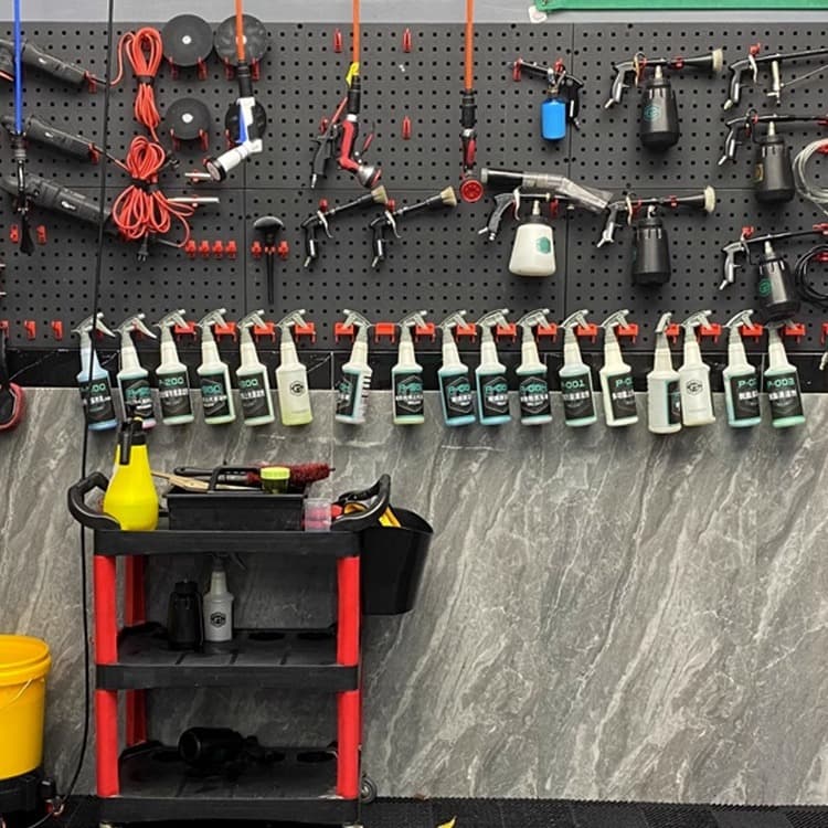 Car Detailing Multi-Function Tool Hanging Board Wall Mount Rack Brush Spray Bottle Polisher Hook Square Hole Black Pegboard