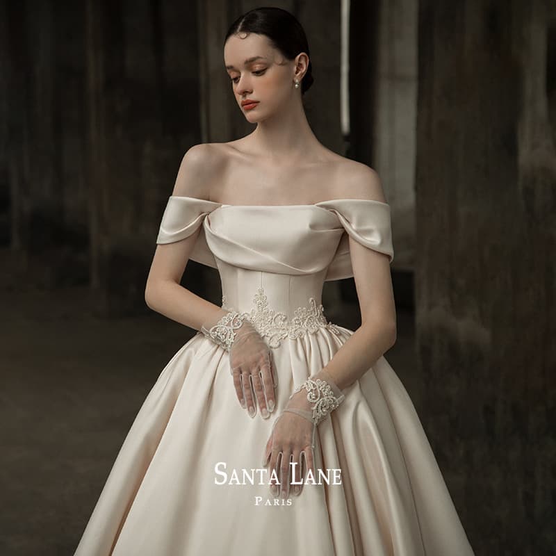 Satin Wedding Dress Spring Summer 2025 New Arrival Bride Off-Shoulder Royal French Elegant Minimalist Fairy Main Wedding Gown