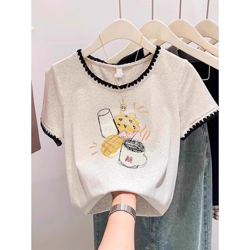 This Year's Trendy and Stylish Cartoon Print Short-Sleeve T-Shirts for Girls and Older Children Are Super Stylish and Youthful