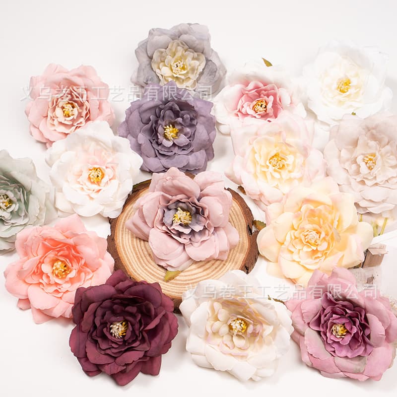 Artificial European Peony Flower Head Silk Flower DIY Decorative Hat Flower Hair Accessory Wreath Parts Flowers Wholesale