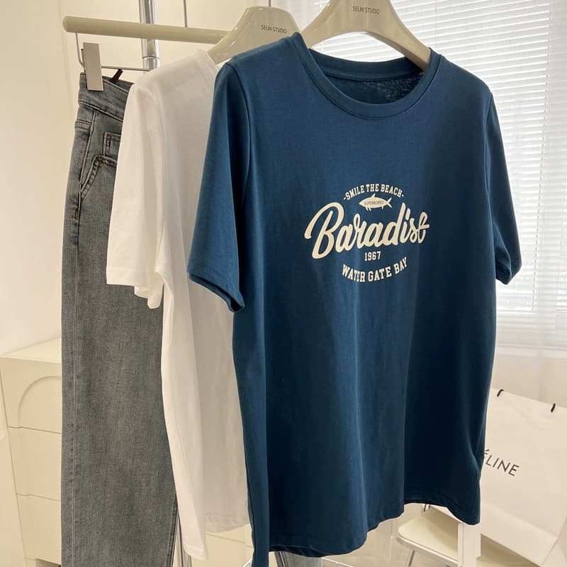 Loose Short Sleeve T-Shirt Women's Korean Style Half Sleeve Overhead Round Neck Printed Ladies Letter Print Top Summer New