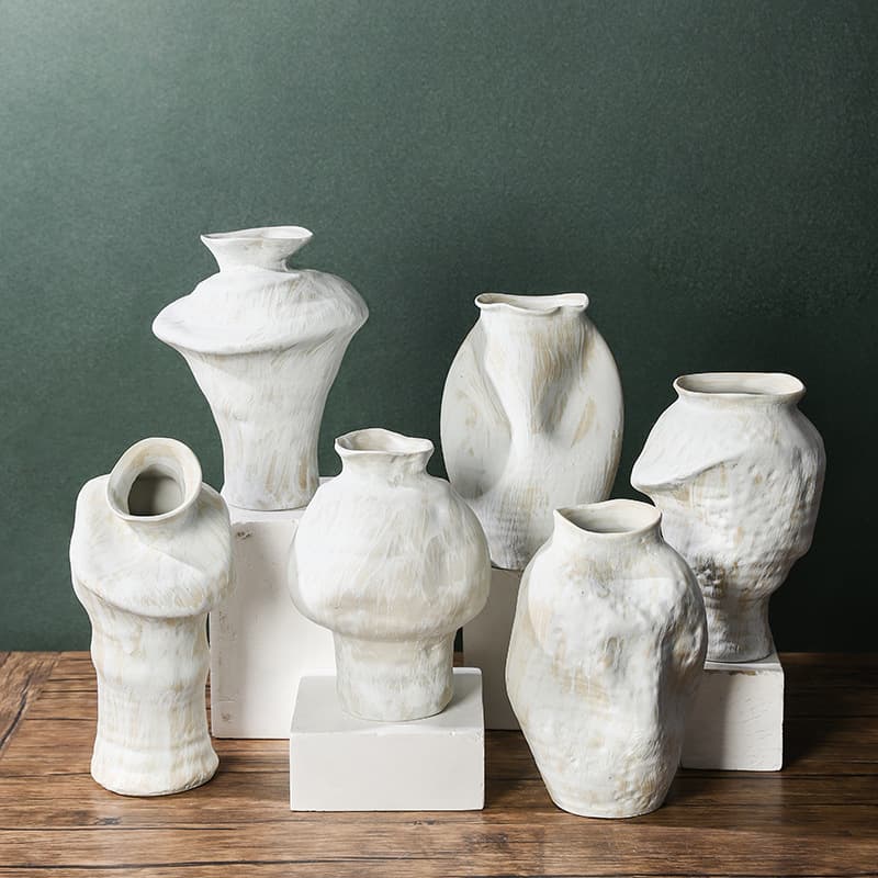 Wabi-Sabi Vintage Nostalgic Concave Bottle White Handmade High-End Mid-Century Simple Decoration Jingdezhen Ceramic Vase