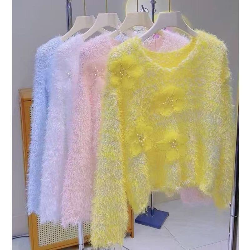 French High-End 3D Floral Soft Knit Sweater Gentle Style New Autumn Winter Sweet Loose Fit Women's Top