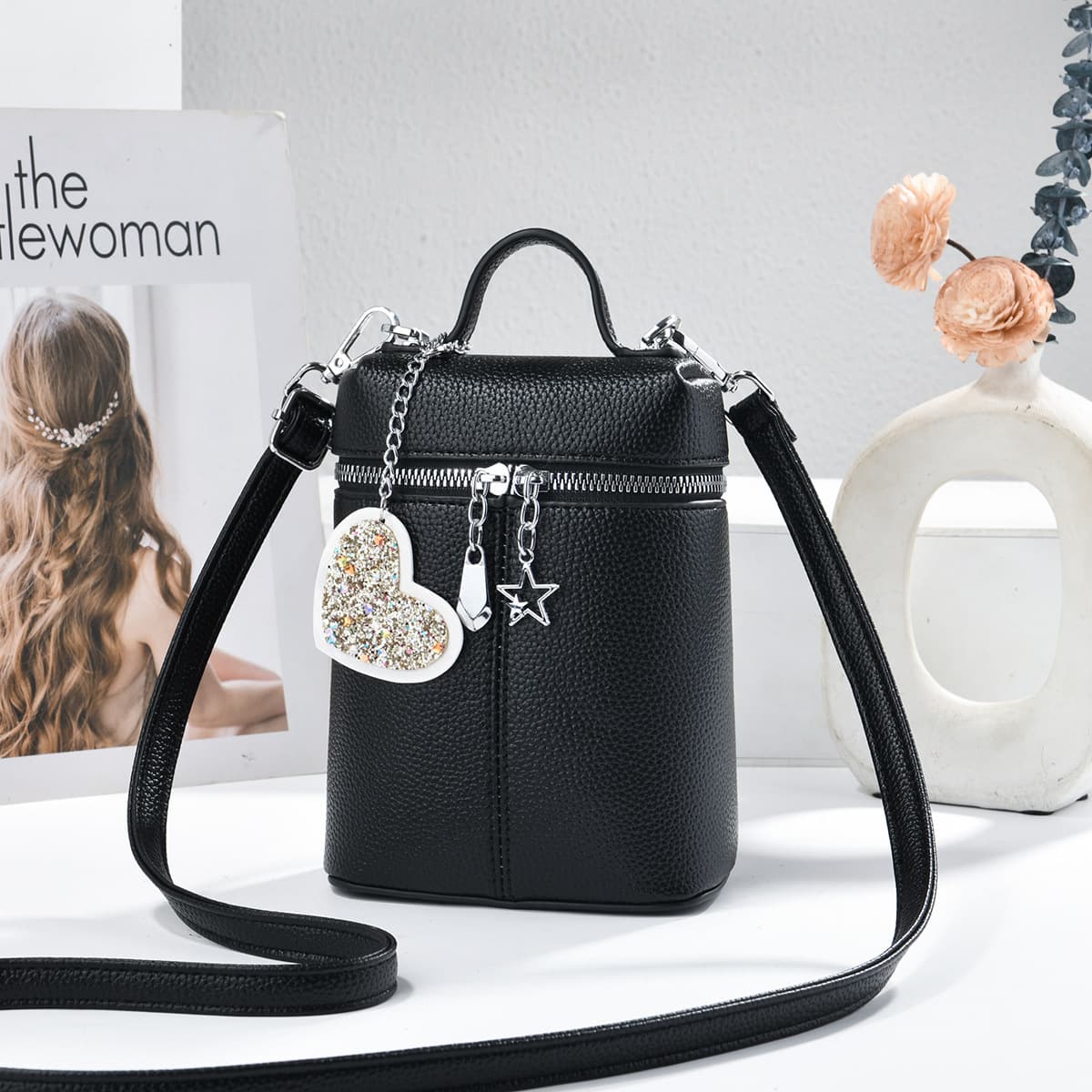 Exquisite mini bucket bag, casual daily commuting handbag, fashionable and versatile shoulder crossbody bag, cross-border bags
