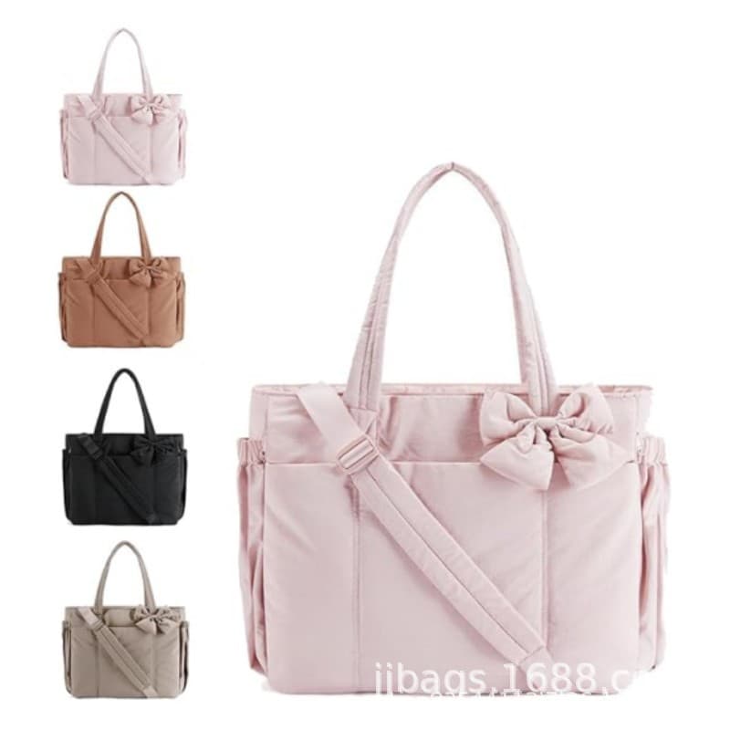 In Stock Tote Bag Bow Yoga Bag Winter New Embroidered Plaid Space Bag Padded Single Shoulder Tote Bag