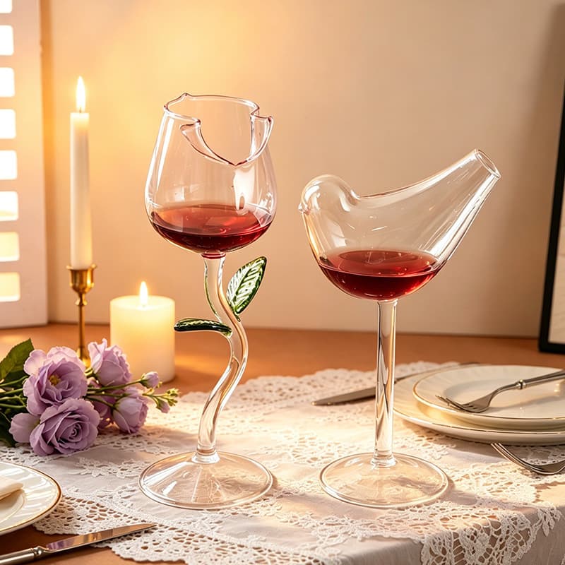 French romantic micro-roll pink rose glass tall red wine glass Internet celebrity restaurant bar personalized bird cocktail glass